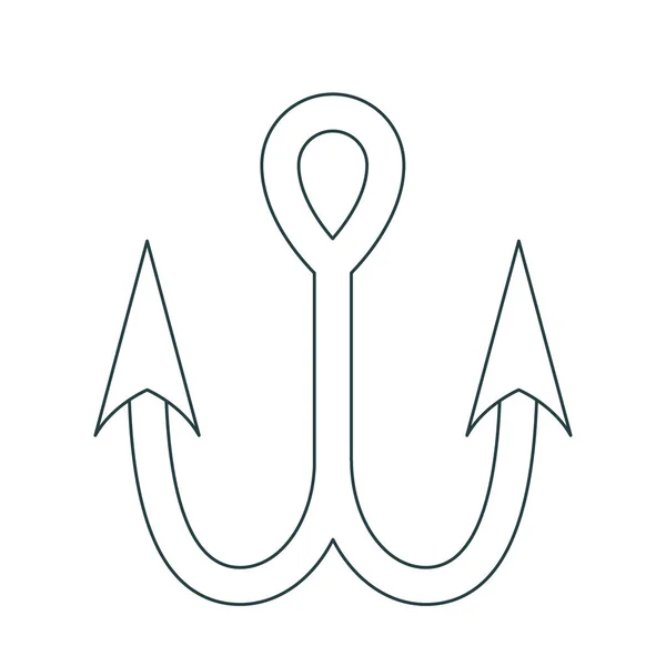 Монохромний контур металевого подвійного риболовного гачка — стоковий вектор