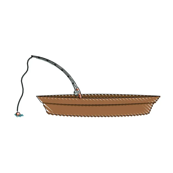 Кольоровий силует олівця дерев'яного рибальського човна і стрижня — стоковий вектор