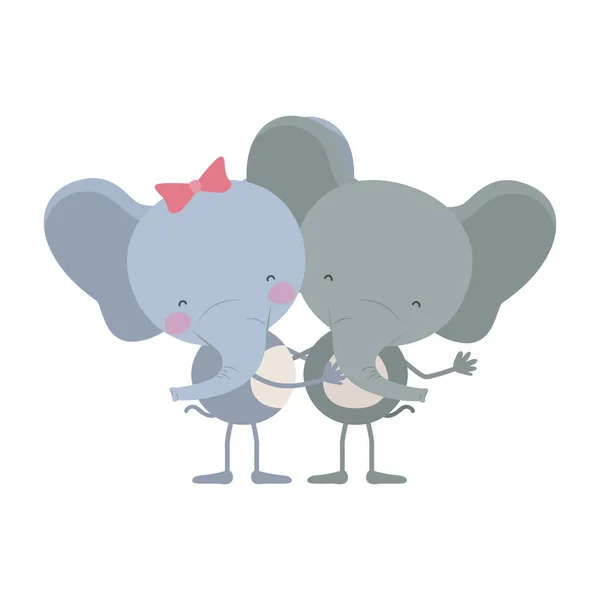 Caricatura colorida com par de elefantes abraçados — Vetor de Stock