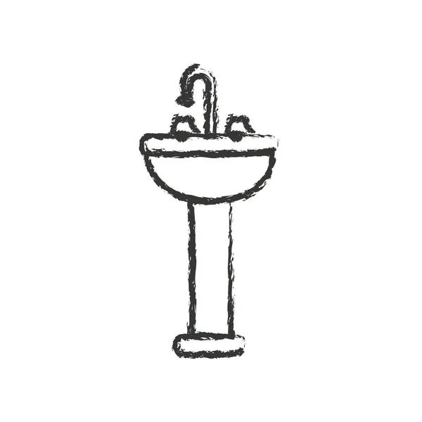 Silhouette monocromatica sfocata del lavabo con piedistallo — Vettoriale Stock