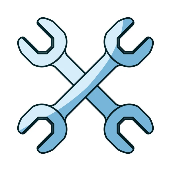 Silueta de sombreado azul con par de herramienta de llave cruzada — Archivo Imágenes Vectoriales