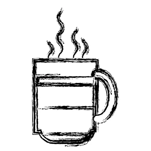 Weißer Hintergrund mit monochrom verschwommener Silhouette der heißen Kaffeetasse — Stockvektor