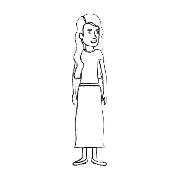 Silhouette floue de la femme aux cheveux longs ondulés — Image vectorielle