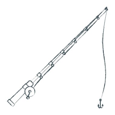 hareket içinde naylon makara ile balıkçılık çubuk mavi koyu siluet bulanık