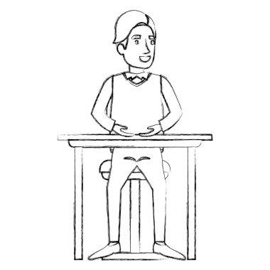 resmi giysiler ve saç yan saçak ve masaüstünde sandalyede oturan adam bulanık siluet