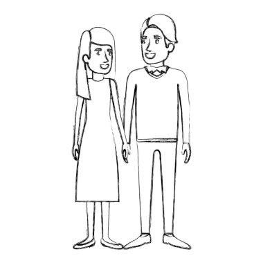 insan ve kadın ayakta ve onu uzun saçlı düz ve resmi giysiler ve saç yan saçak onu bulanık siluet