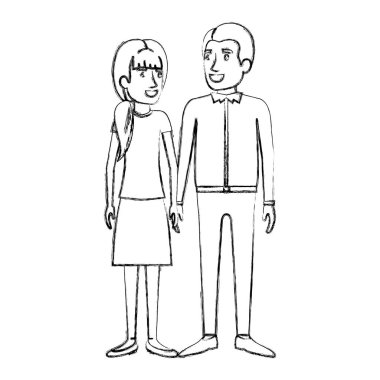 insan ve kadın ayakta ve onu rahat giysiler ve her ikisi de at kuyruğu ve onu ile bulanık siluet