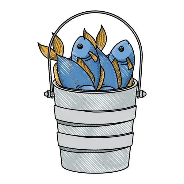 バケツいっぱい魚の色鉛筆シルエット — ストックベクタ