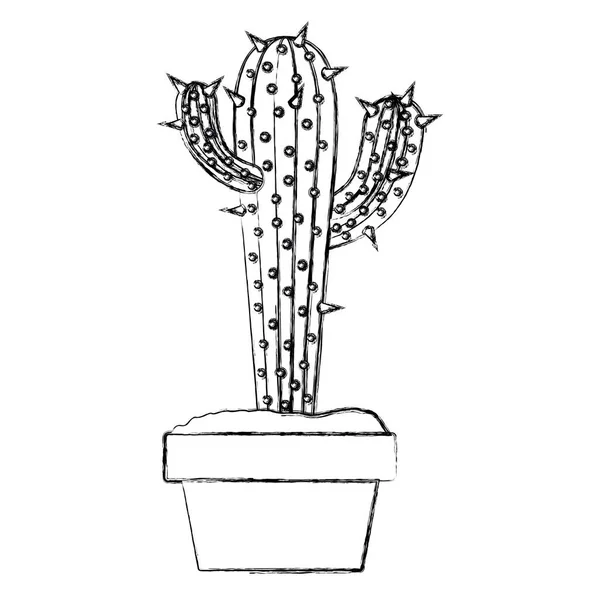 Cactus de silhouette floue avec deux branches sur le dessus en pot — Image vectorielle