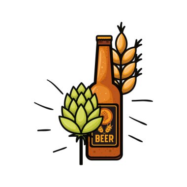 şişe bira ve buğday izole simgesinin