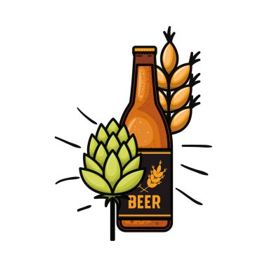 şişe bira ve buğday izole simgesinin