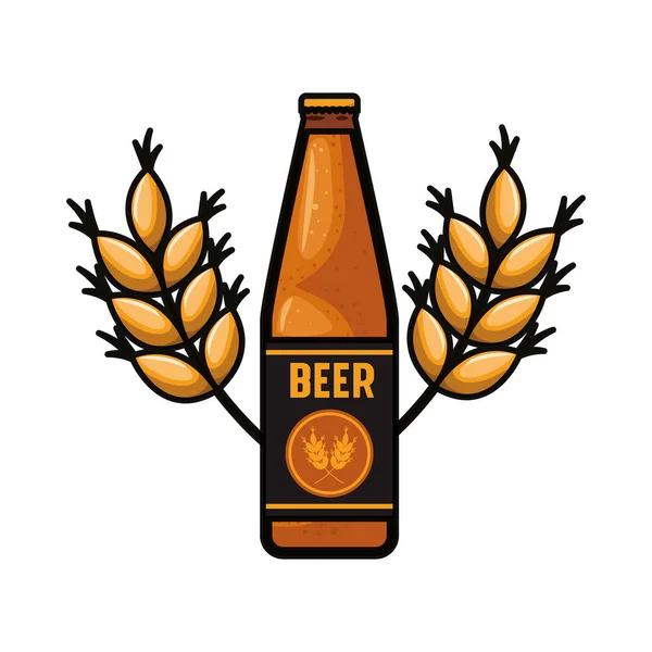 Flasche Bier und Weizen isoliert Symbol — Stockvektor