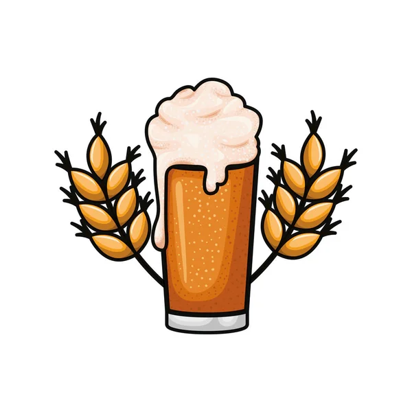 Piwo z pianką i pszenicy ikona na białym tle — Wektor stockowy