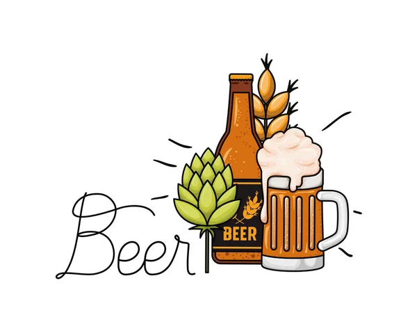 Garrafa de cerveja e vidro ícone isolado — Vetor de Stock