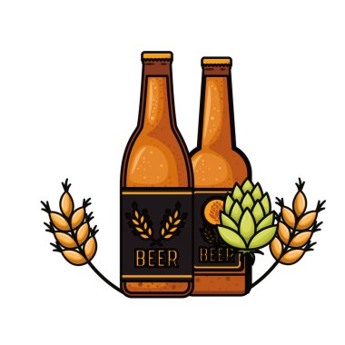 şişe bira ve buğday izole simgesinin