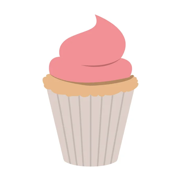 Mão desenho cor cupcake com creme de manteiga rosa decorativo — Vetor de Stock