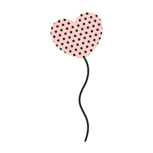 Różowy kolor balon sylwetka w kształcie serca z niebieskimi ciemnymi kropkami pływające — Wektor stockowy