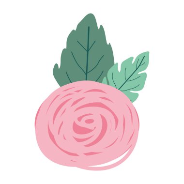 El çizim pembe renk tomurcuk yaprakları ile çiçek gül