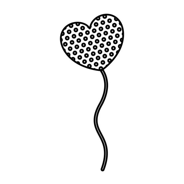 Monokrom silhuett av ballong i hjärtat form med prickar flytande — Stock vektor