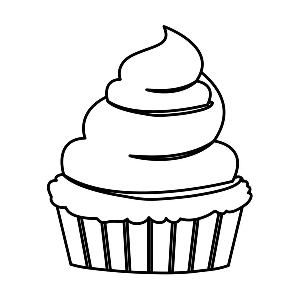 Sketsa kontur gambar tangan cupcake dengan dan vainilla buttercream dekoratif - Stok Vektor