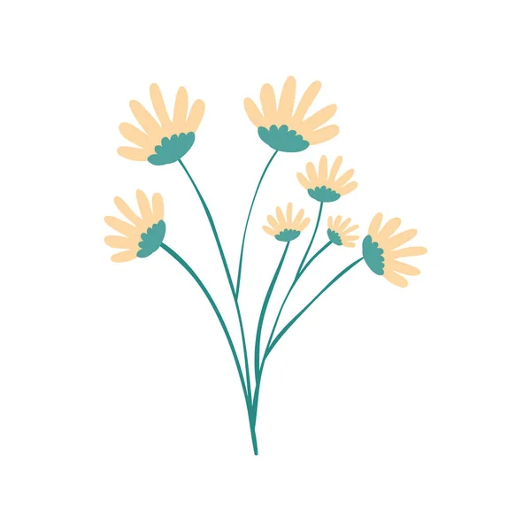 Hand ritning gul färg Daisy blomma bukett med flera förgreningar — Stock vektor