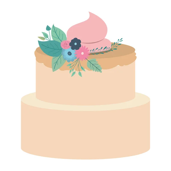 Handzeichnung Farbe zweistöckigen Kuchen mit rosa Buttercreme und Zierpflanzen dekorative — Stockvektor