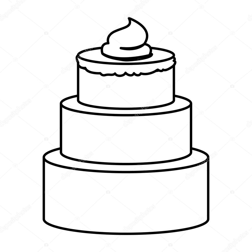 sketch contour of hand drawing three-story cake with buttercream decorative