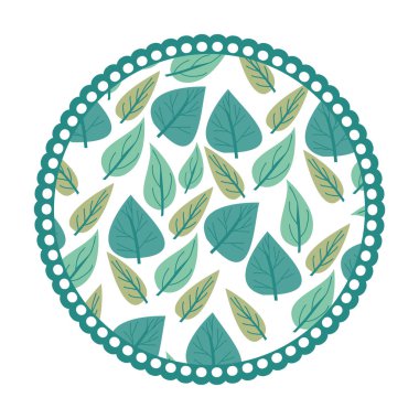 cordiform yaprakları deseni ile renkli dairesel çerçeve ile beyaz arka plan