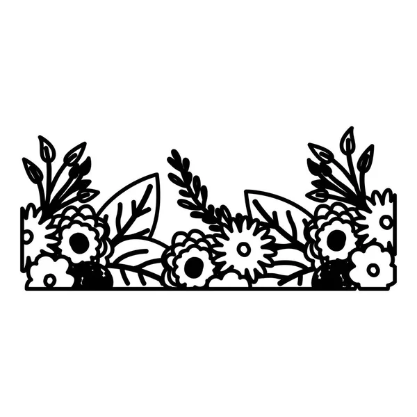 Schets contour van decoratieve inferieure rand met prachtige bloemen ornamenten — Stockvector