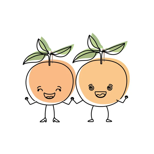 Fundo branco com silhueta aquarela de par de frutas laranja caricatura —  Vetores de Stock