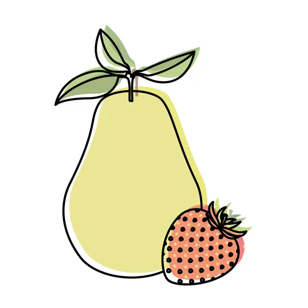 Λευκό φόντο με υδατογραφήματα της σιλουέτας των φρούτων αχλάδι και φράουλα — Διανυσματικό Αρχείο