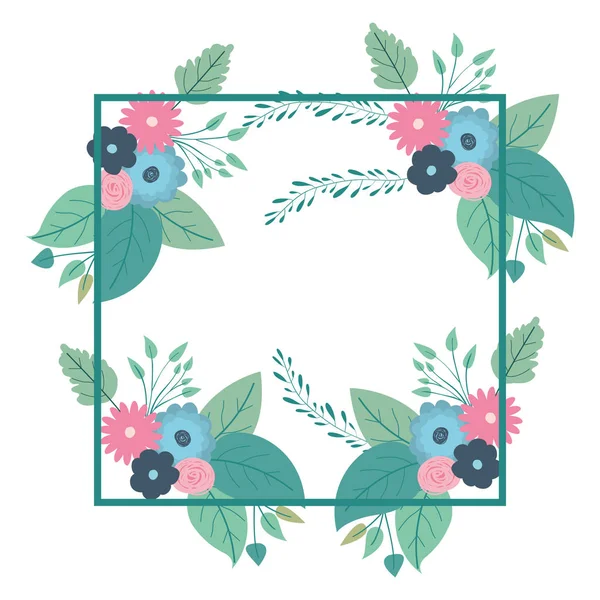 Cadre décoratif multicolore et carré avec de beaux ornements de fleurs — Image vectorielle