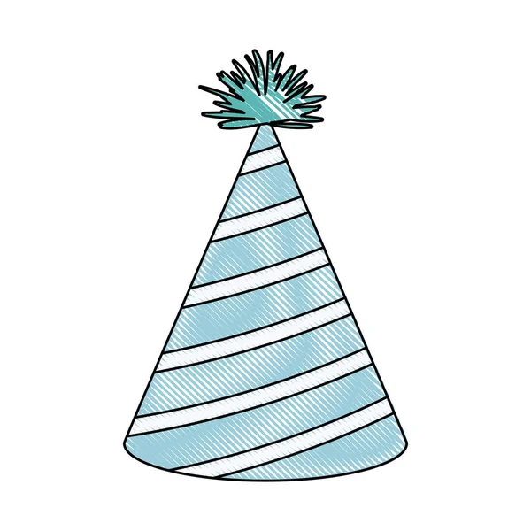 Wachsmalstift Silhouette der hellblauen Farbe Partyhut mit diagonalen Linien Dekorationen — Stockvektor