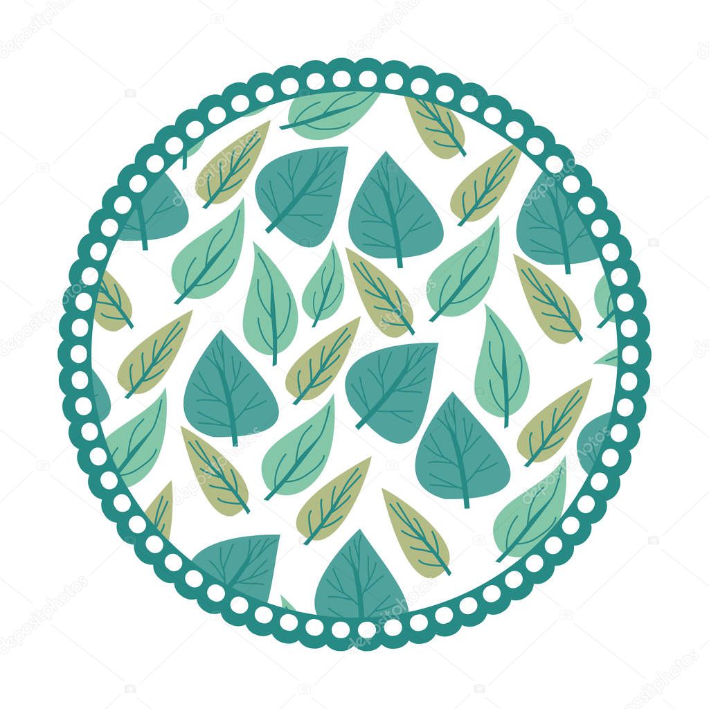 white background with colorful circular frame with pattern of cordiform leaves