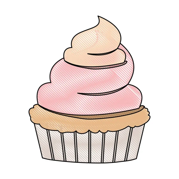 Zsírkréta sziluettje kézzel rajzoló szín Cupcake rózsaszín és vainilla vajkrém dekoratív — Stock Vector