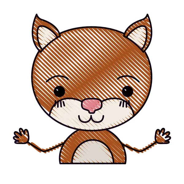 Couleur crayon silhouette caricature demi corps chat bonheur expression avec les mains en l'air — Image vectorielle