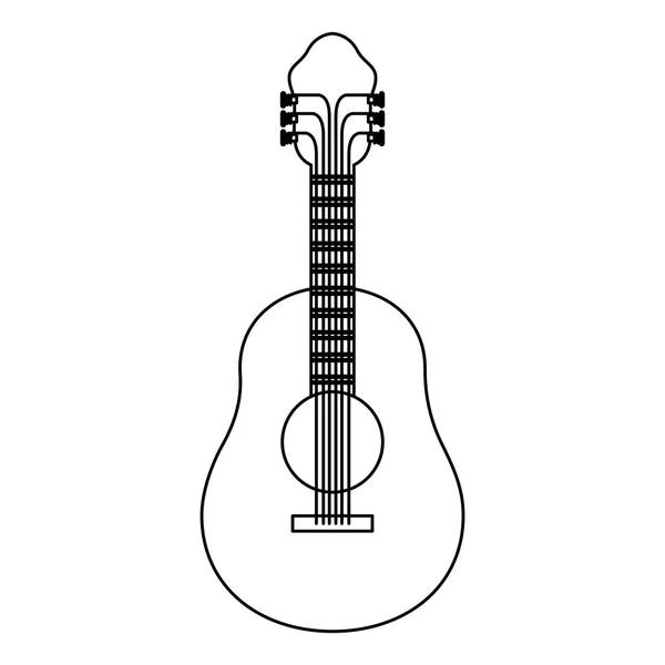 Silhouette monocromatica della chitarra acustica — Vettoriale Stock