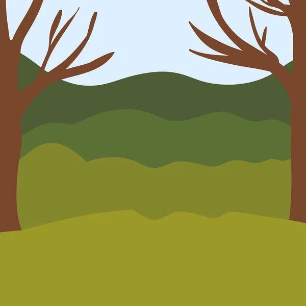 Fond coloré avec des arbres et des montagnes paysage — Image vectorielle