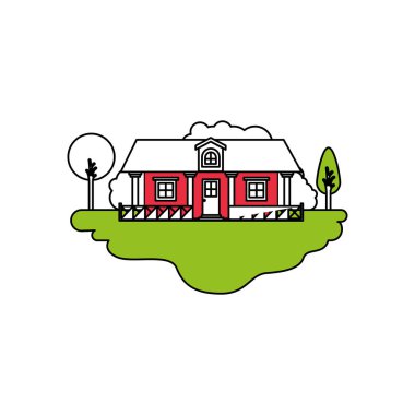 Açık manzara ve korkuluk ile kır evi renk bölümleri siluet sahne