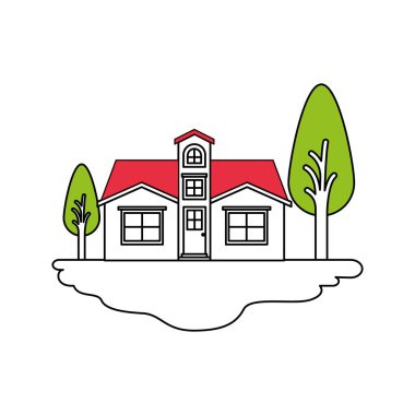 Açık manzara ve çatı ile cephe ev renk bölümleri siluet sahne