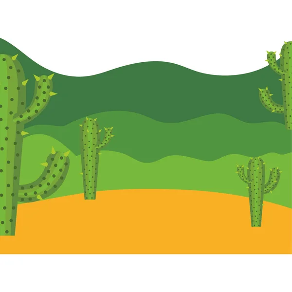 Kleurrijke achtergrond met woestijn cactus en bergen landschap — Stockvector