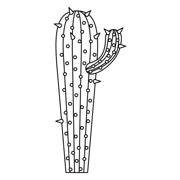 Silhouette monochrome de cactus avec petite branche — Image vectorielle