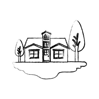 çatı ile açık manzara ve cephe evin tek renkli bulanık siluet sahne