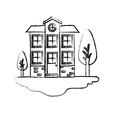 çatı ile iki katlı açık manzara ve cephe ev tek renkli bulanık siluet sahne