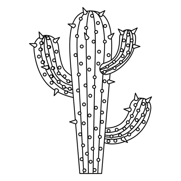 Silhouette monocromatica di cactus di tre rami — Vettoriale Stock