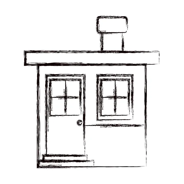 Monokróm homályos sziluettje kis ház kéményen — Stock Vector