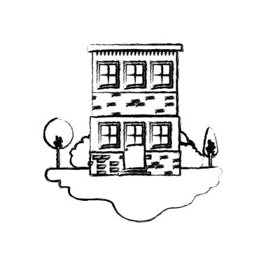 iki katlı açık manzara ve ev tek renkli bulanık siluet sahne