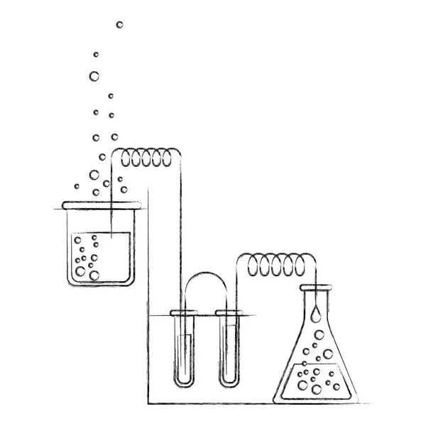 Szkicować niewyraźne sylwetki laboratorium chemicznego z eksperymentem w procesie — Wektor stockowy