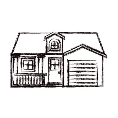 garaj ve çatı ile mono bulanık siluet cephe ev