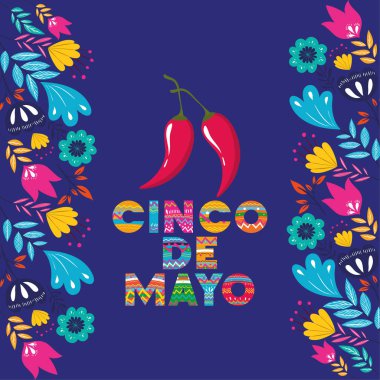Cinco de mayo kartı çiçek ve biber ile